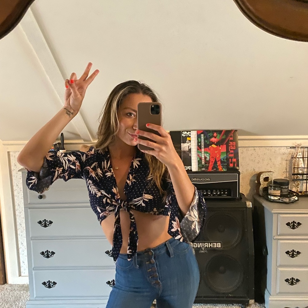 Tropical Floral Bell Sleeve Crop Top